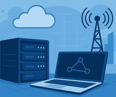 Future-proof IT infrastructure Hybrid cloud and network infrastructure illustration representing future ready IT systems.