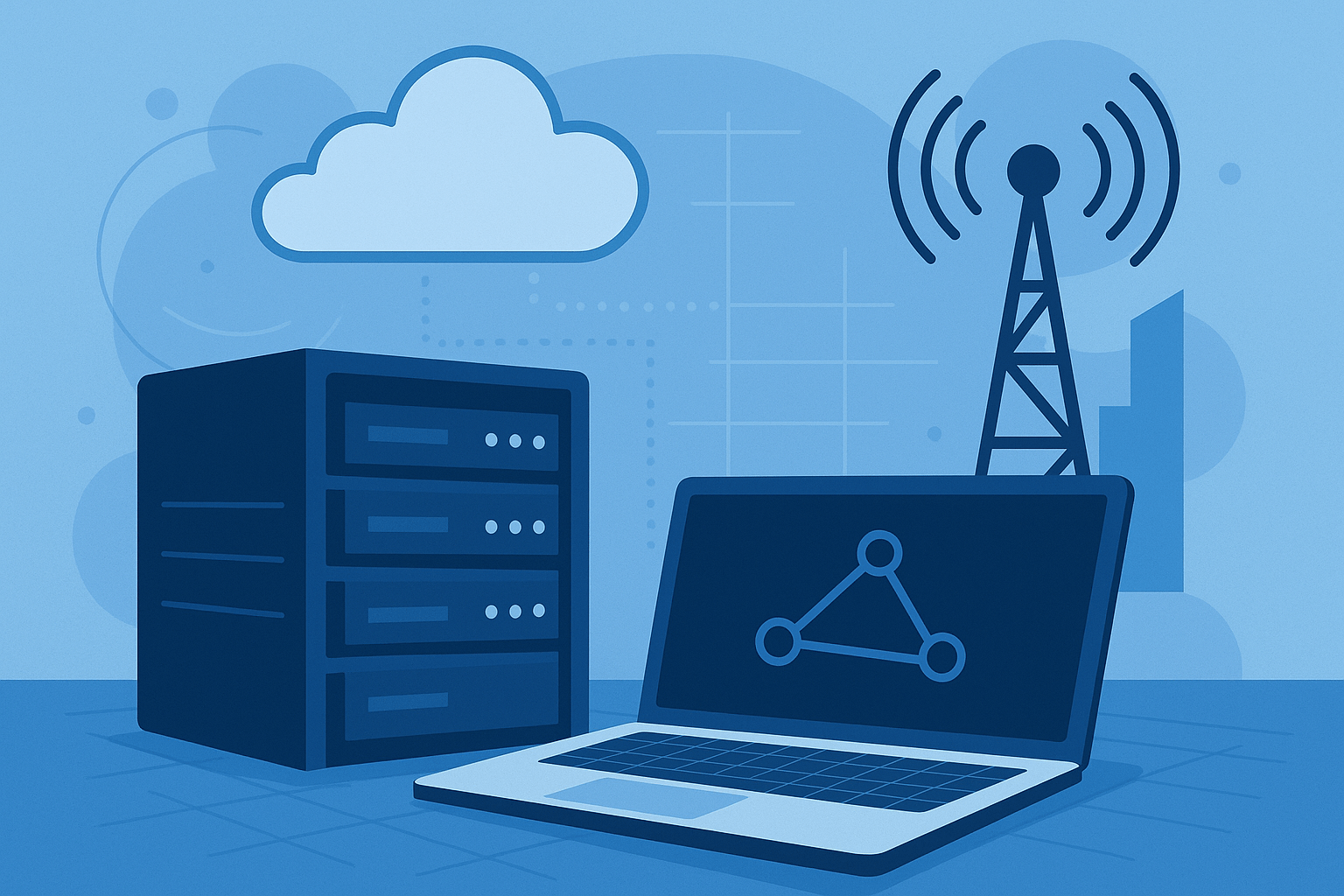 Hybrid cloud and network infrastructure illustration representing future ready IT systems.